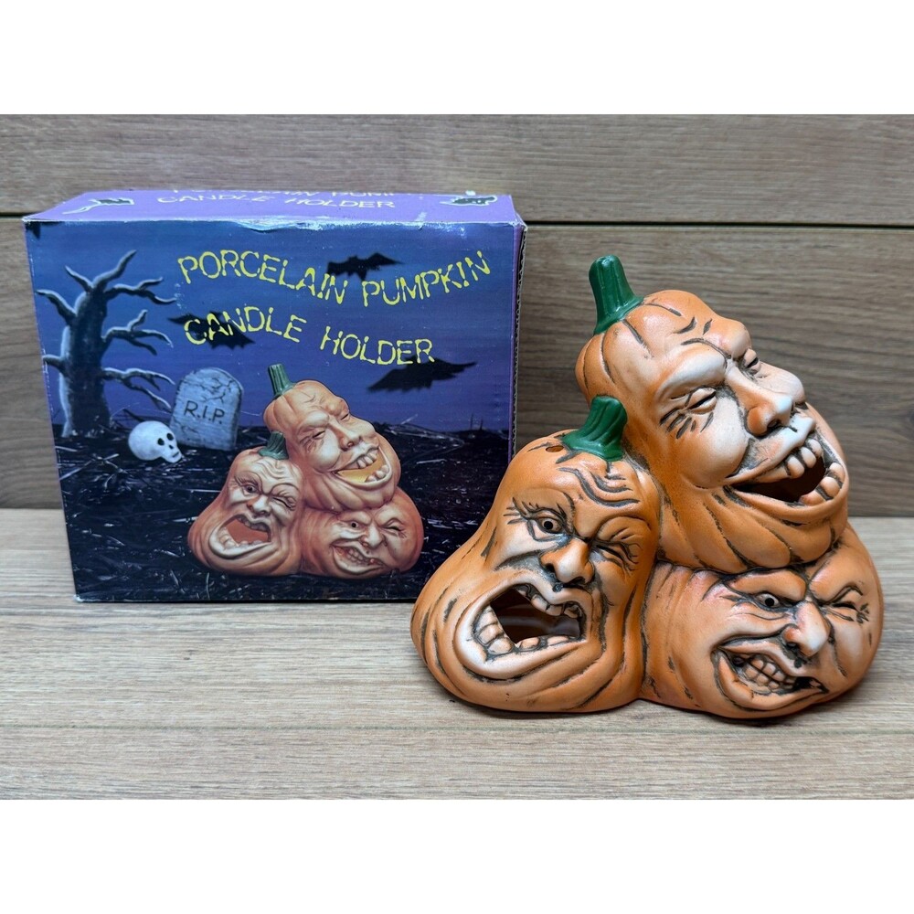 Target Stores 3 Pumpkin Stack Candle Holder for Halloween Porcelain Vintage Rare